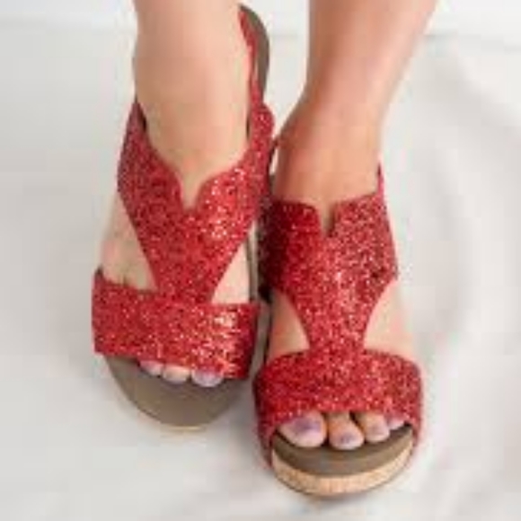 Corkys Shoes - Corkys Refreshing Wedge Style in Red Glitter NIB